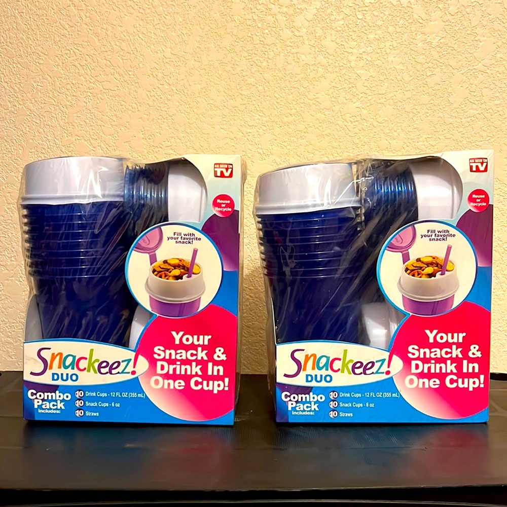 Snackeez disposable duo cup with straws combo pack 10 count set
